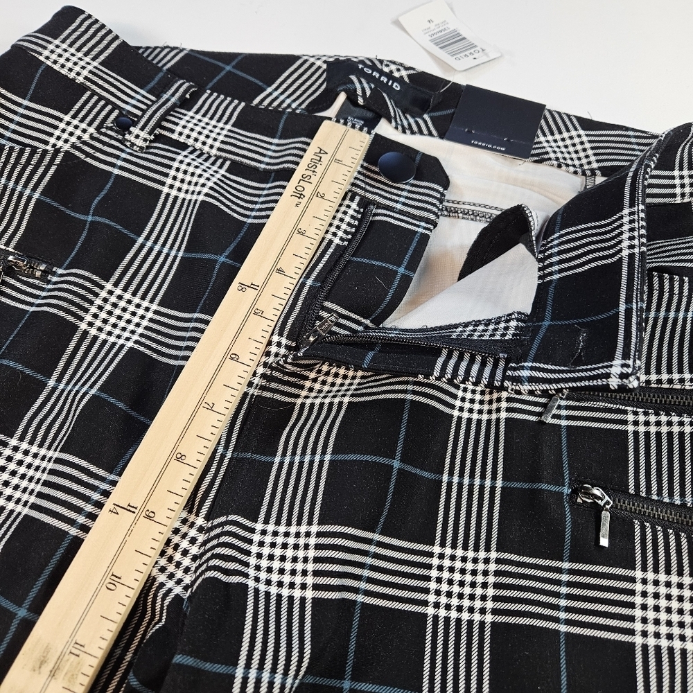 NWT TORRID Size 16 BLACK TEAL PLAID PONTE MULTI ZIP SKINNY ANKLE PANTS POCKET - Picture 8 of 14